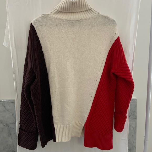 French Connection Colourblock Wool / Cotton Oversized Turtleneck Knit Sweater - Picture 2 of 10